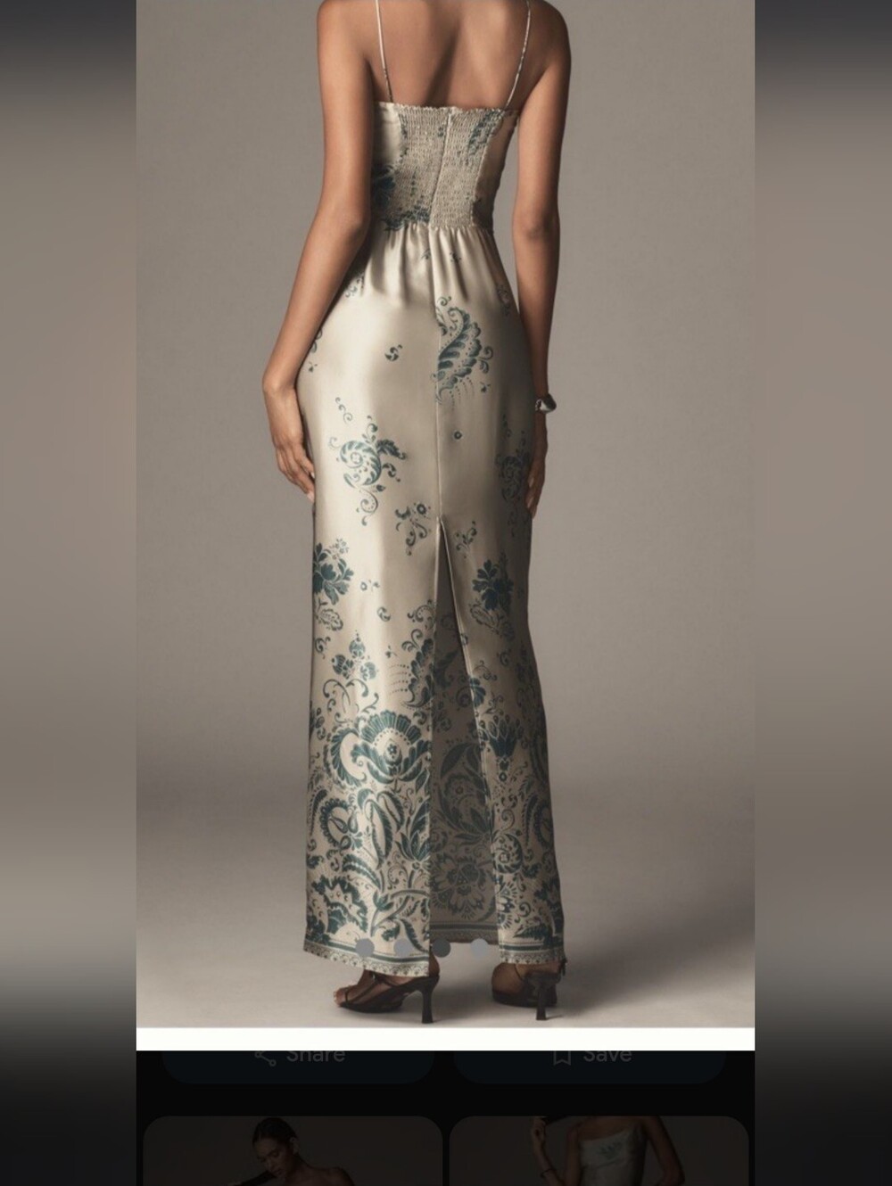 Silk-Blend Cream Spaghetti-Strap Maxi Dress with Green Floral Jacquard